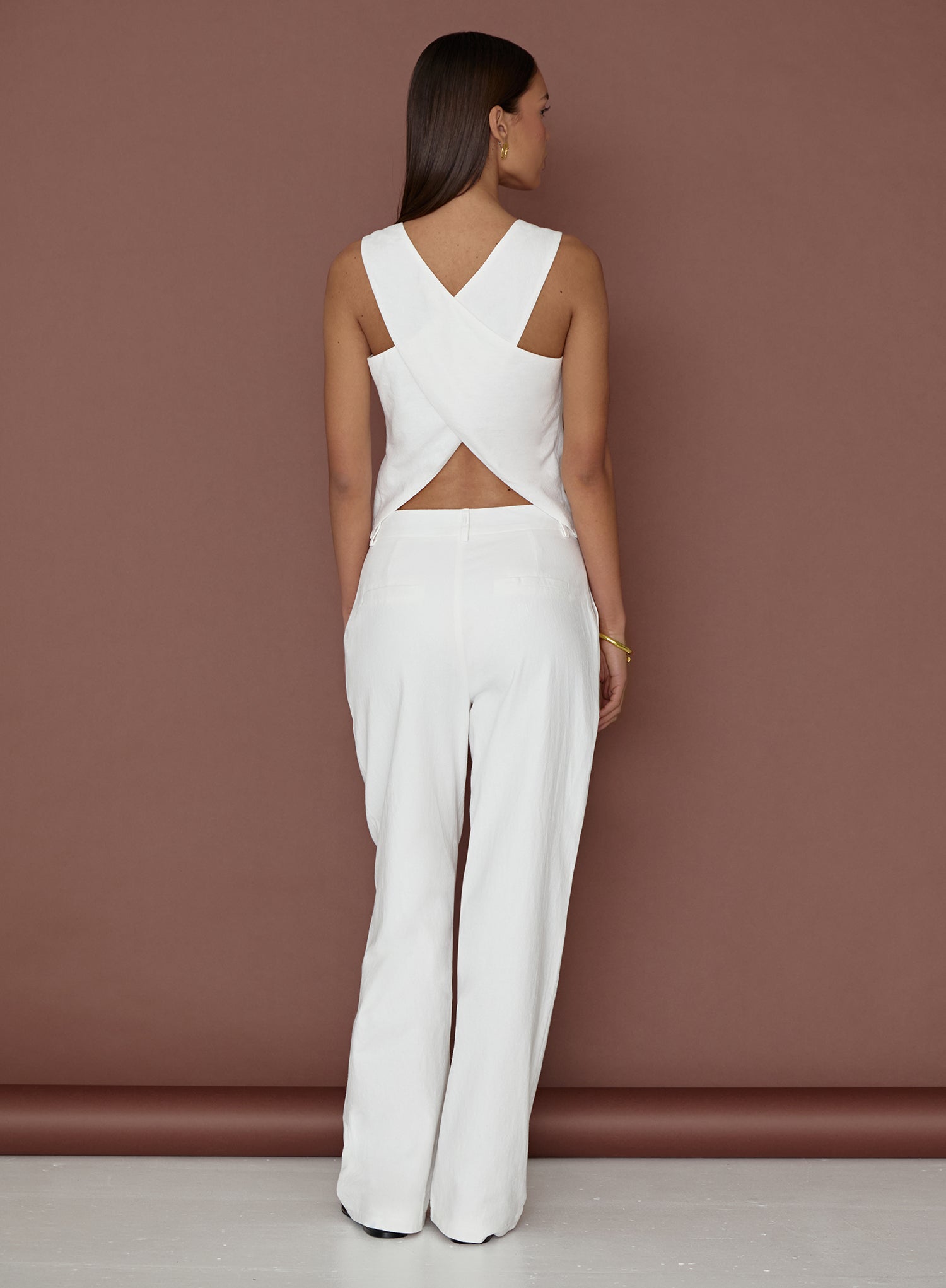 White Linen Tailored Trousers